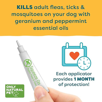 Only Natural Pet Flea and Tick Prevention for Medium Breed Dogs (15 to 40 lbs) - EasyDefense Flea & Tick Herbal Squeeze-On Drops - Natural Flea Control - Pet Flea Treatment - Three Month Supply