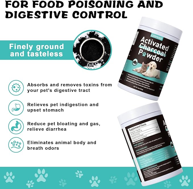 Activated Charcoal for Dogs -Pet First Aid Kit Detox Powder 8oz - for All Pets & Livestock - Poisoning, Diarrhea, Gas Relief