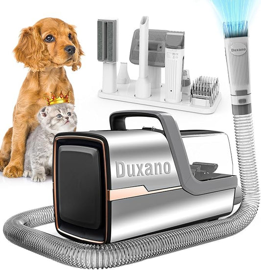 Dog Grooming Kit, Multi-Functional Hair Trimmer & Vacuum, 15KPa Powerful Suction, Stainless Steel, Low Noise, Adjustable Settings, Easy to Clean, Includes Clippers, Brush, Nail Trimmer