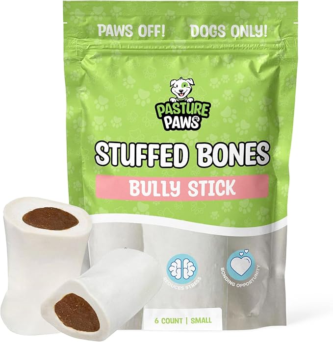 Stuffed Shin Bones for Dogs | Stuffed Dog Bone Bully Sticks Flavor | Highly Irresistible Dog Dental Bones and Long-Lasting Real Dog Bones | 2” to 3" Shin Bones | Pack of 6