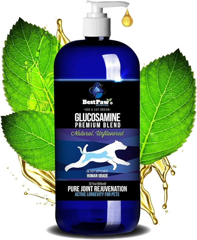 Best Paw Nutrition - Unflavored Liquid Glucosamine for Dogs & Cats - Chondroitin, MSM, Hyaluronic Acid - Dog Arthritis Home Remedy - Joint Supplement for Hip & Joint Pain Relief Pets Love - 32oz