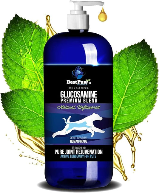 Best Paw Nutrition - Unflavored Liquid Glucosamine for Dogs & Cats - Chondroitin, MSM, Hyaluronic Acid - Dog Arthritis Home Remedy - Joint Supplement for Hip & Joint Pain Relief Pets Love - 32oz
