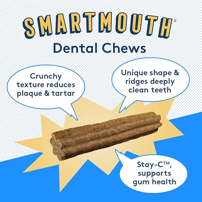 The Missing Link Smartmouth Vet Developed Dental Chew Treats, 7-in-1 Benefits: Healthy Teeth & Gums, Breath, Skin, Joints, Digestion, Heart, Immune System – Small/Medium 15-50lb Dogs, 28 Ct