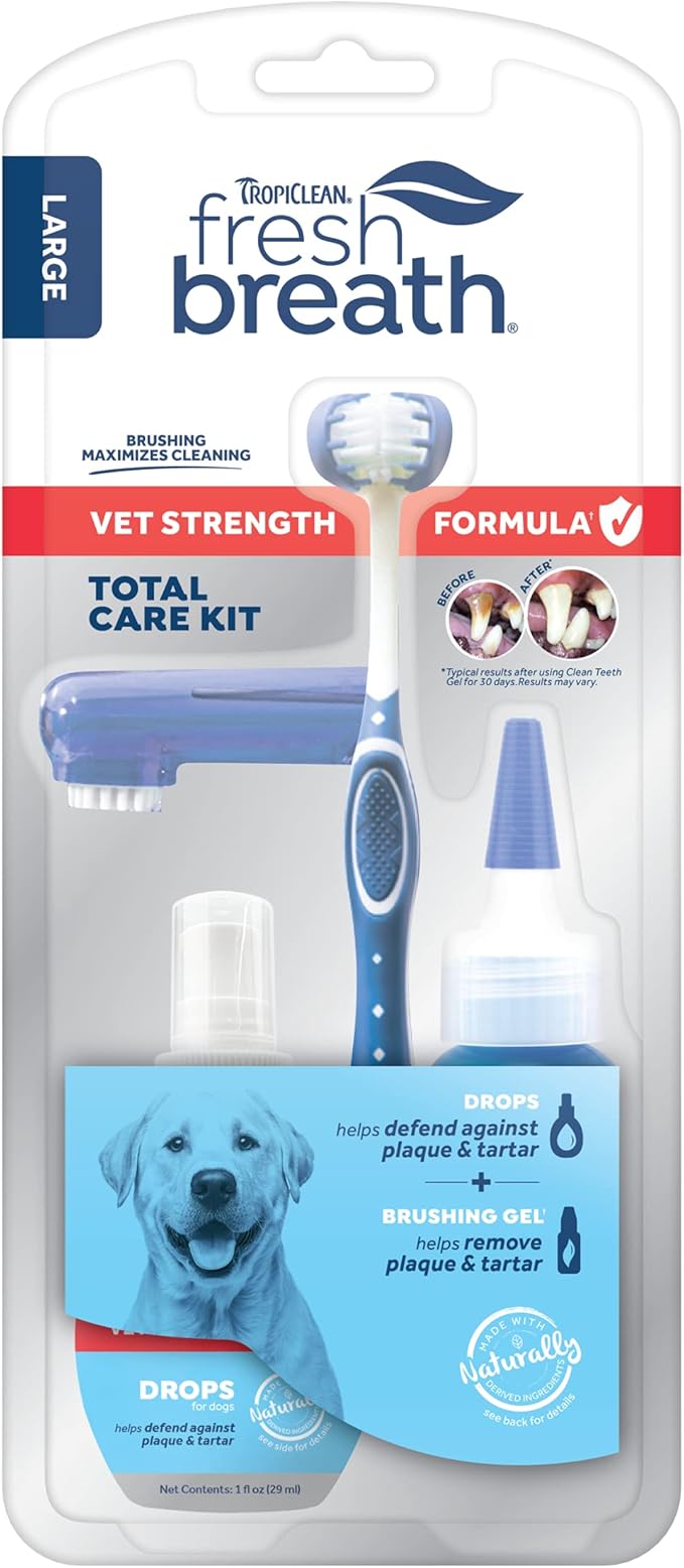 Fresh Breath Certified Wellness Collection Vet Strength Total Care Kit for Large Dogs - Teeth Cleaning Kit - Removes Plaque & Tartar - Freshens Bad Dog Breath - Bonus Drops