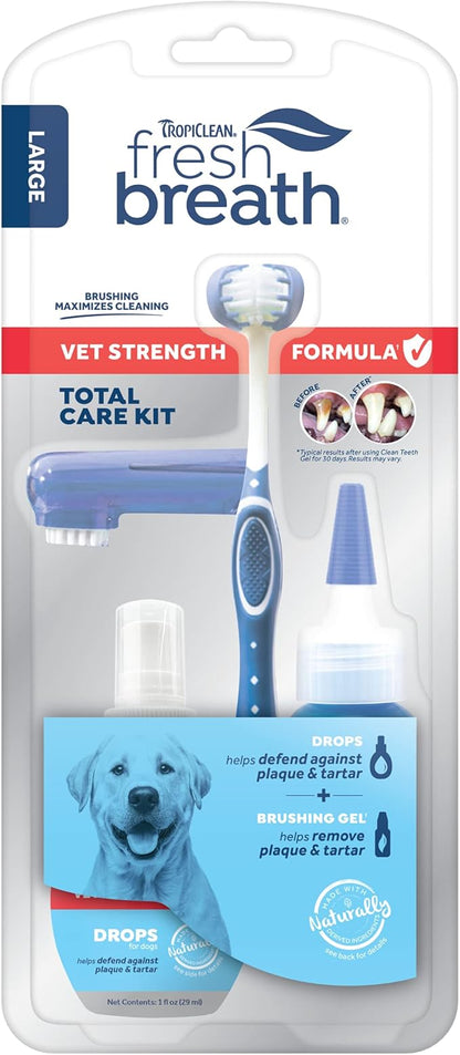 Fresh Breath Certified Wellness Collection Vet Strength Total Care Kit for Large Dogs - Teeth Cleaning Kit - Removes Plaque & Tartar - Freshens Bad Dog Breath - Bonus Drops