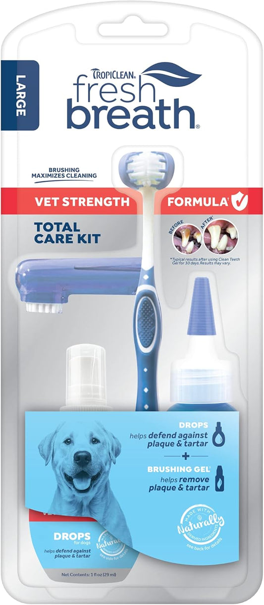 Fresh Breath Certified Wellness Collection Vet Strength Total Care Kit for Large Dogs - Teeth Cleaning Kit - Removes Plaque & Tartar - Freshens Bad Dog Breath - Bonus Drops
