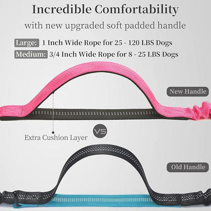 iYoShop Hands Free Dog Leash with Zipper Pouch, Dual Padded Handles and Durable Bungee for Walking, Jogging and Running Your Dog (Large, 25-120 lbs, Pink)