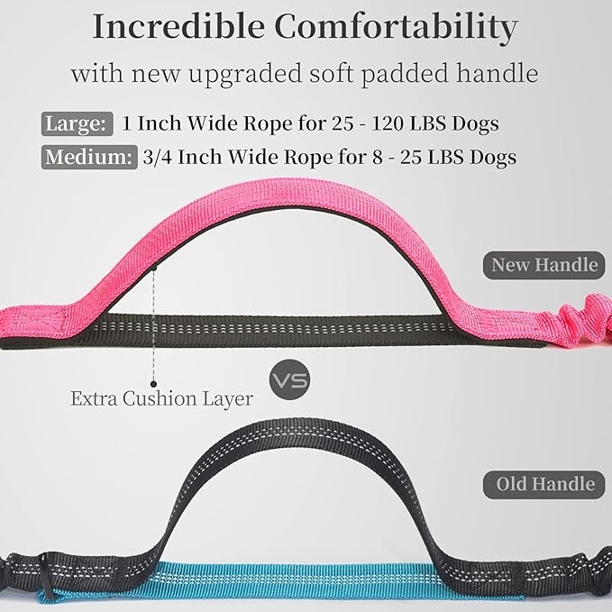 iYoShop Hands Free Dog Leash with Zipper Pouch, Dual Padded Handles and Durable Bungee for Walking, Jogging and Running Your Dog (Large, 25-120 lbs, Pink)