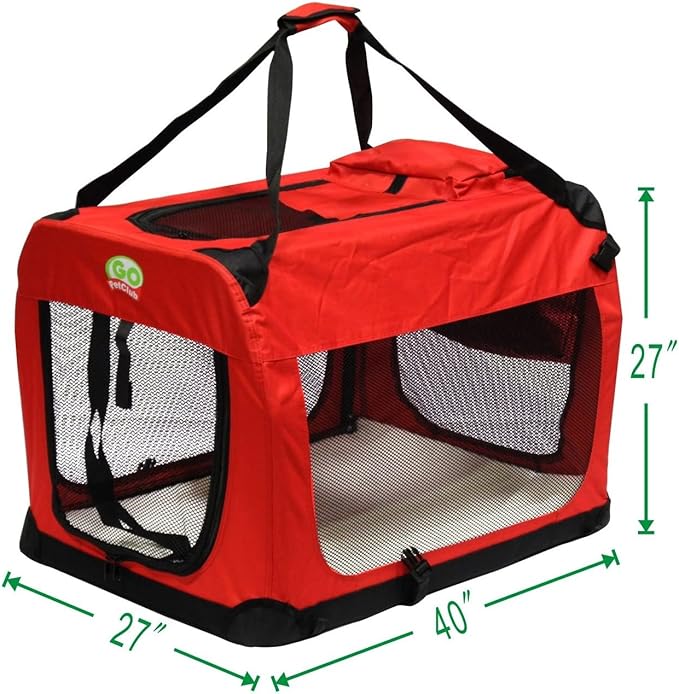 Go Pet Club 40" Soft Collapsible Dog Crate for Dogs, Portable Pet Carrier, Thick Padded Pet Travel Crate for Indoor & Outdoor, Soft Sided Pet Foldable Kennel Cage with Durable Mesh Windows, Red