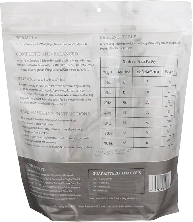 Mission Farms Freeze-Dried Raw Pork & Pumpkin Formula Dog Food, 16oz Bag