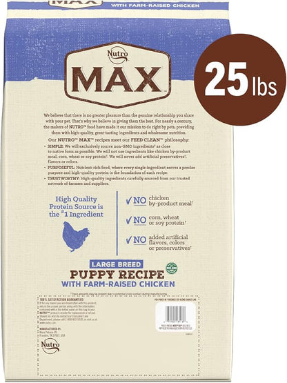 Nutro Max Large Breed Puppy Recipe Dry Dog Food With Farm-Raised Chicken, 25 LB Bag