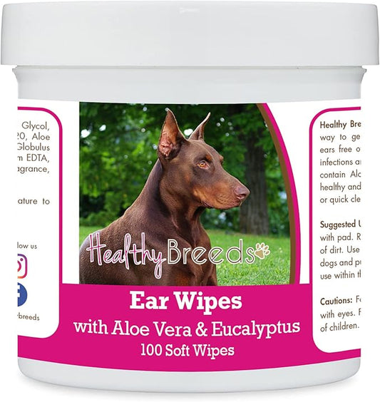 Healthy Breeds Doberman Pinscher, Red and Tan, Ear Cleaning Wipes with Aloe & Eucalyptus for Dogs 100 Count