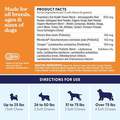 Belly Buddies Probiotics for Dogs, 5 Billion CFUs Prebiotics & Probiotics for Gut Health, 7 Strain Probiotic Blend, Immune Support, for All Dogs, Bacon Flavor, 90 Soft Chews