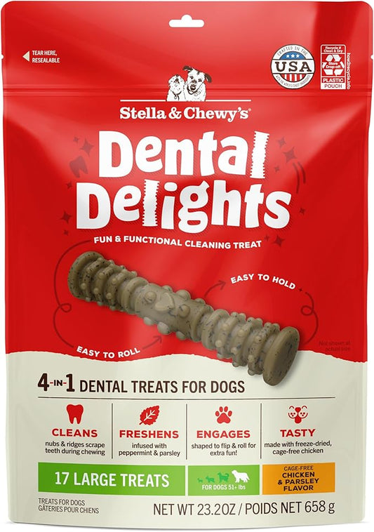 Stella & Chewy's Dental Delights with Freeze-Dried Chicken - Large Dental Treats for Dogs, 23.2 Ounce Bag