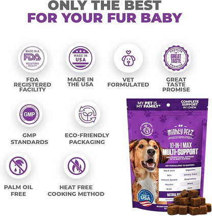 Mighty Petz MAX Dog Multivitamin - Senior & Adult Dog Vitamins 10 in 1 Complete Support for Joints, Immunity, Mobility, Gut, Energy, Skin Health. Daily Pet Chewable Supplement