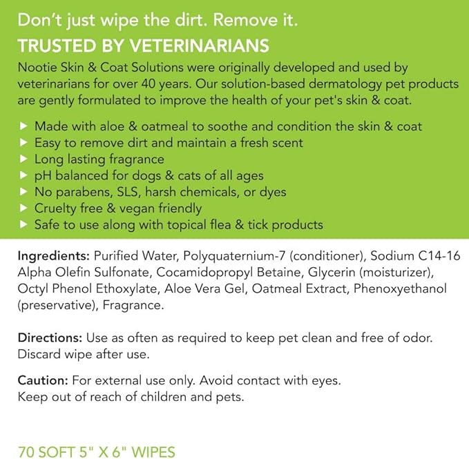 Nootie Waterless Shampoo Wipes for Dogs & Cats - Long Lasting Cucumber Melon Fragrance - Sold in Over 10,000 Vet Clinics and Pet Stores Worldwide, Made in USA - 70 Count