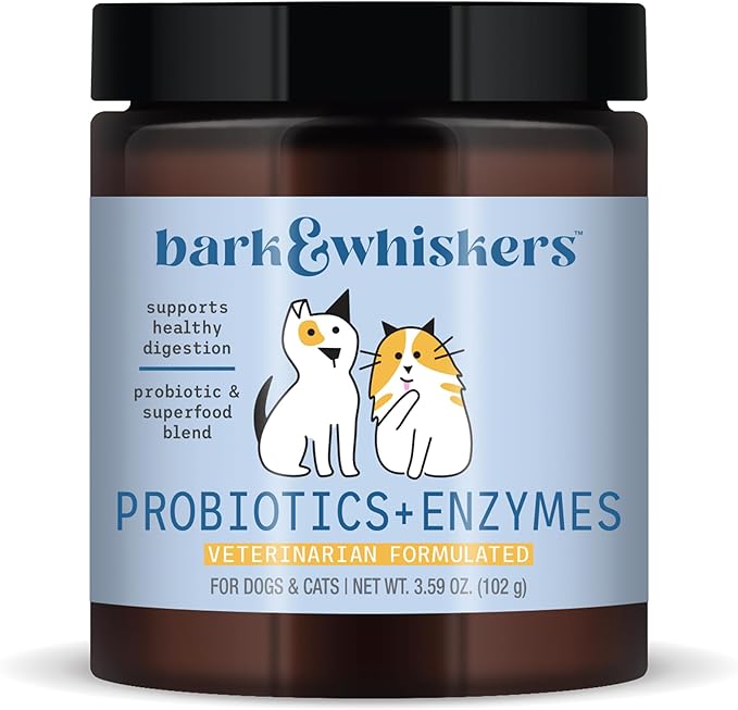 Bark & Whiskers Probiotics + Enzymes, 3.59 Oz. (102g), 60 Scoops, Supports Healthy Digestion, Veterinarian Formulated, Non-GMO, Gluten Free, Dr. Mercola