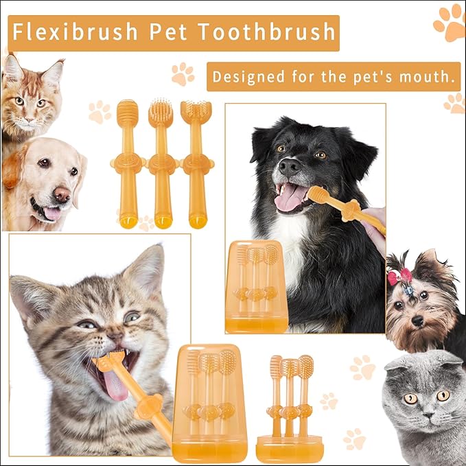 3PCS Dog Toothbrush, Silicone Cat Toothbrush with Cup 360° Dog Tooth Brushing Kit Flexibrush Pet Toothbrush Small Dog Toothbrush with Tongue Brush Puppy Tooth Brushing Kit for Cat Dogs