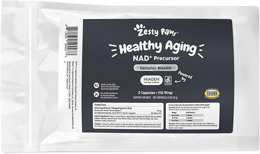 Zesty Paws NAD+ Precursor Supplement for Dogs - Niagen for Healthy Aging & Skeletal Muscle Support & Recovery - Brain, Heart, & Cellular Energy Support - Nicotinamide Riboside Chloride - 3 Capsules