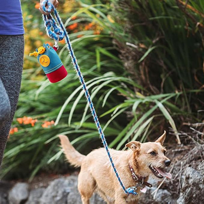 Dog Poop Bag Holder, Portable Dog Poop Bag Dispenser with 1 Metal Clip, Bucket Fashion Color Matching Canvas Poop Pag Polders for Leashes