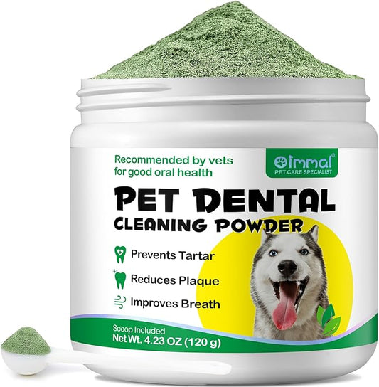 4.23 OZ Dog Teeth Cleaning Powder, Pet Dental Powder for Teeth Cleansing, Bad Breath Freshening, Plaque & Tartar Removal, Dental Care, 120 G