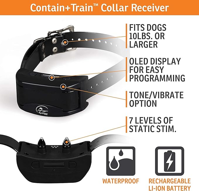 SportDOG Brand Contain + Train System - In-Ground Fence Kit with Remote Trainer & 2 E-Collars - Waterproof, Rechargeable - Tone, Vibrate, & Shock - Expandable to Multiple Dogs - 100 Acre Capability