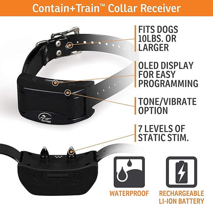 SportDOG Brand Contain + Train System - In-Ground Fence Kit with Remote Trainer & 2 E-Collars - Waterproof, Rechargeable - Tone, Vibrate, & Shock - Expandable to Multiple Dogs - 100 Acre Capability
