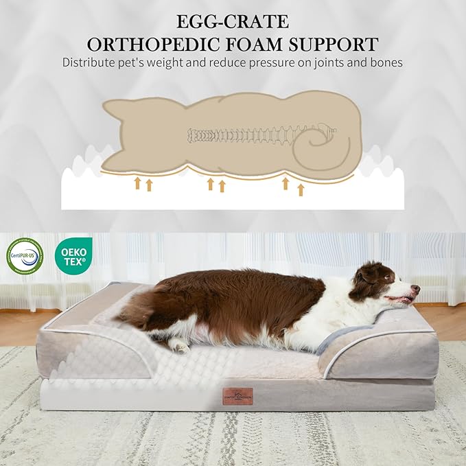 XXL Dog Bed Waterproof, Extra Large Dog Beds Orthopedic Foam, Washable Dog Sofa Bed Pet Bed with Removable Cover & Non-Slip Bottom(XX-large,Beige)
