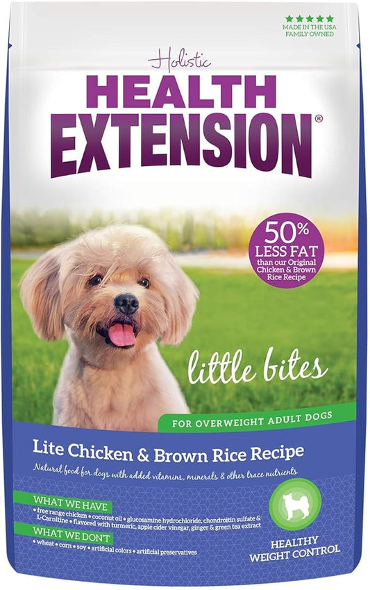 Health Extension Little bites Weight Control Dry Dog Food, Grain-free, Natural Food for Overweight Adult Dogs with added Vitamins & Mineral, Include Lite Chicken & Brown Rice Recipe (15 lbs)