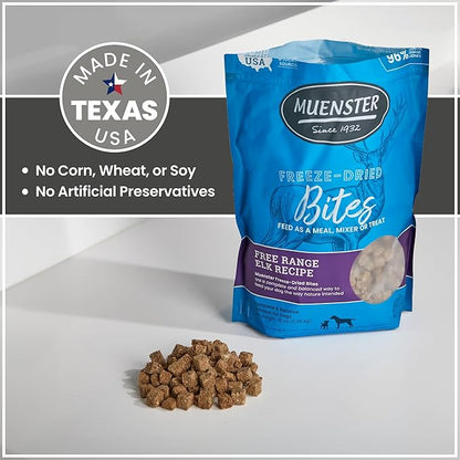 Muenster Freeze Dried Dog Food Topper Bites (16oz) - Farmhaus Elk Freeze Dried Raw Dog Food w/Organic Minerals - Elk & Organ Meats Meal Toppers for Dogs - Freeze Dried Dog Treats for Training