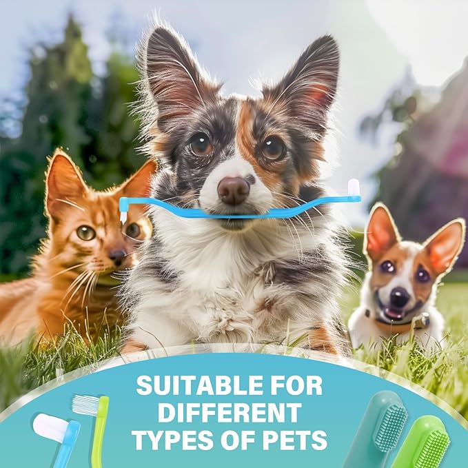 SCOBUTY 4 Pack Dog Toothbrush, 360º Dog Tooth Brushing Kit, Dual Sided Cat Toothbrushs with Micro Brush Head, Dog Teeth Cleaning, Dog Finger Toothbrush,for Small & Large Pets