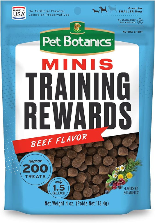 Pet Botanics 4 oz. Pouch Training Rewards Mini Soft & Chewy, Beef Flavor, with 200 Treats Per Bag, The Choice of Top Trainers