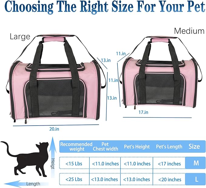 Dog Cat Carrier Pet Carriers for Small Medium Large Cats Dogs Carrier Soft Sided Small Puppy Dog Carrier Portable Foldable Airline Approved Dog Cat Travel Carrier Pink Large