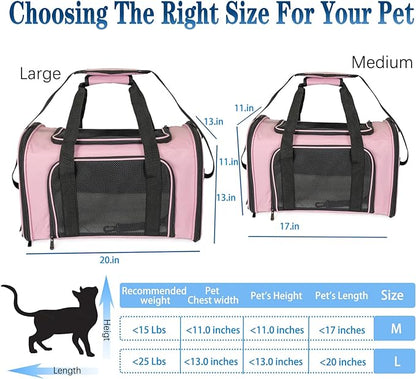 Dog Cat Carrier Pet Carriers for Small Medium Large Cats Dogs Carrier Soft Sided Small Puppy Dog Carrier Portable Foldable Airline Approved Dog Cat Travel Carrier Pink Large