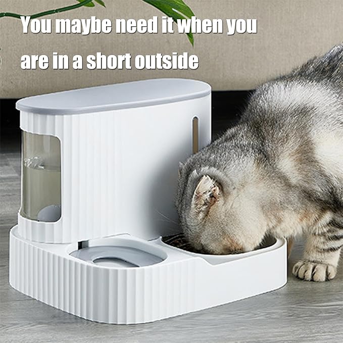 Automatic Cat Food Water Dispenser Gravity Pet Self Feeder Dry Food Bowl and Watering Supplies Dispenser for Indoor Small Medium Dog Puppy Kitten 2 in 1 (GREY)