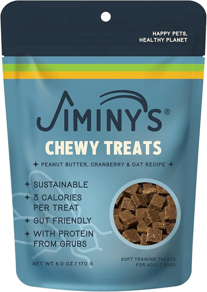 Jiminy's Chewy Good Grub Dog Training Treats, Hypoallergenic, 6oz, Peanut Butter & Cranberry (Pack of 1)