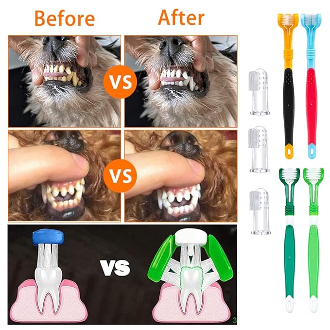Dog Toothbrush Finger Set, Canine Toothbrush Kit for Dental Care with 3 Silicone Finger Brush - 3 Sided Pet Tooth Brush for Dogs and Cats Teeth Cleaning