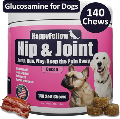 Hip and Joint Supplement for Dogs - Mobility Aids Glucosamine Chondroitin for Dogs Arthritis Pain Relief Anti Inflammatory, Small Large Breed Advanced Support, Pain Relief, 140 Soft Chews