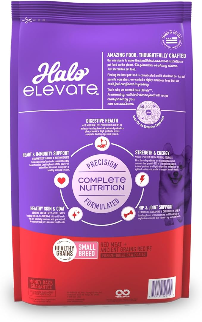 Halo Elevate Dry Dog Food, Healthy Grains Red Meat Recipe, Small Breed, 10lb