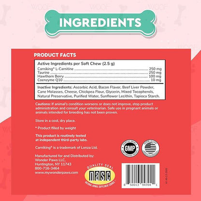 Cardio Support for Dogs – Cardiovascular Chews Heart Health, Circulation, Energy & Weight Management - with L-Carnitine, Hawthorn Berry, Coenzyme Q10 & Taurine for Dogs – 90 Soft Chews
