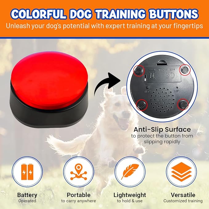 4 Color Voice Recording Button, Puppy Supplies Dog Training & Behavior aids Stuff Whistle Buttons for Communication Treat Pouches pet clicker Dogs Tools clickers Talking Button Set recordable