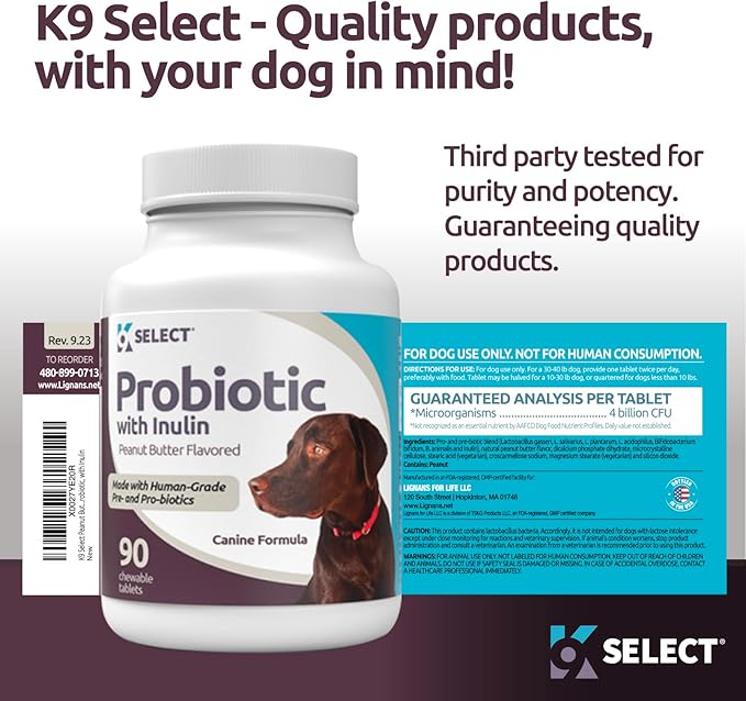 Probiotic for Dogs, with Inulin - 90 Chewable Tablets - Supports Healthy Digestion and Nutrient Absorption - Dog Probiotics and Digestive Enzymes - Probiotics for Dogs Digestive Health