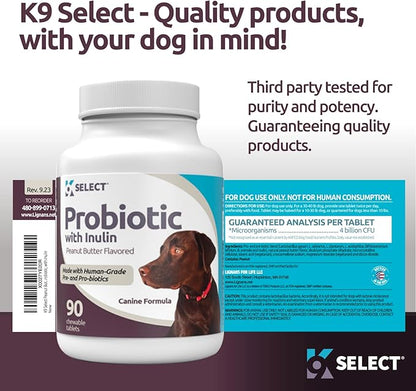 Probiotic for Dogs, with Inulin - 90 Chewable Tablets - Supports Healthy Digestion and Nutrient Absorption - Dog Probiotics and Digestive Enzymes - Probiotics for Dogs Digestive Health