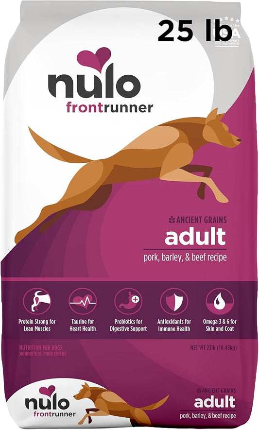 Nulo Frontrunner All Breed Adult Dry Dog Food, Premium All Natural Dog Kibble, Made with Ancient Grains Promote Fullness with Healthy Digestive Aid BC30 Probiotic & Antioxidants for Immune Health