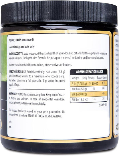 BioSKIN & Coat Natural Antihistamine Supplement for Dogs & Cats, Supports Skin Health and Helps Maintain Normal Histamine Levels, 40-Day Supply for 20-lb. Animal, 7-oz. Powder
