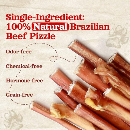 Natural Farm Odor-Free Thin Bully Sticks (6”, 10-pack) ALL-NATURAL Long-Lasting Dog Chews, 100% Beef Pizzle, Grass-Fed, Grain-Free, Protein for Muscle Development & Energy, Perfect for Medium Chewers
