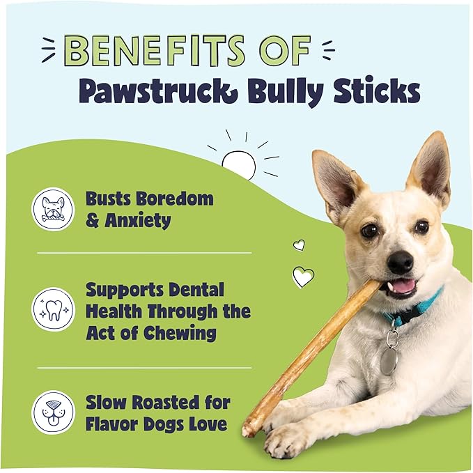 Pawstruck Natural 5-7" Bully Sticks for Dogs - Best Long Lasting, Rawhide Free, Low Odor Dental Chew Treat - Healthy Single Ingredient 100% Real Beef - 8 oz. Bag - Packaging May Vary