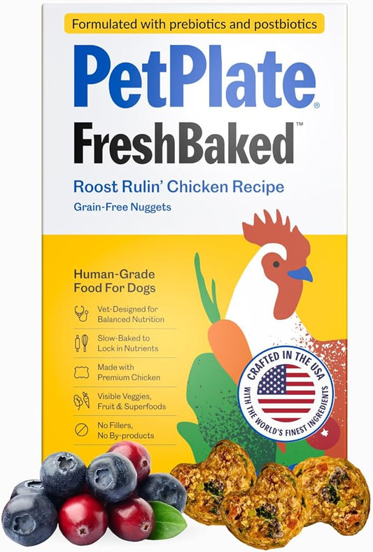 PetPlate FreshBaked Dry Dog Food | Human Grade Dog Kibble | Vet Designed and Formulated with Prebiotics and Postbiotics | Grain Free, No Fillers or by-Products | 2lbs (Chicken)