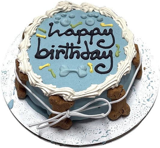 Bubba Rose Biscuit Company: Blue Dog Birthday Cake - Crunchy Biscuit Texture - Natural Gourmet Dog Treat - Dog Cake - 4.25” 1 Count - Made in The USA