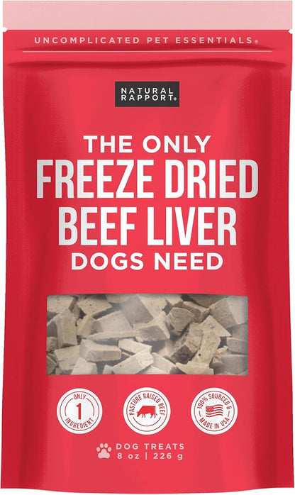 Natural Rapport Beef Liver Dog Treats - The Only Freeze Dried Beef Liver Dogs Need - Grain-Free Beef Bites, Dog Treats for Small and Large Dogs (8 oz.)